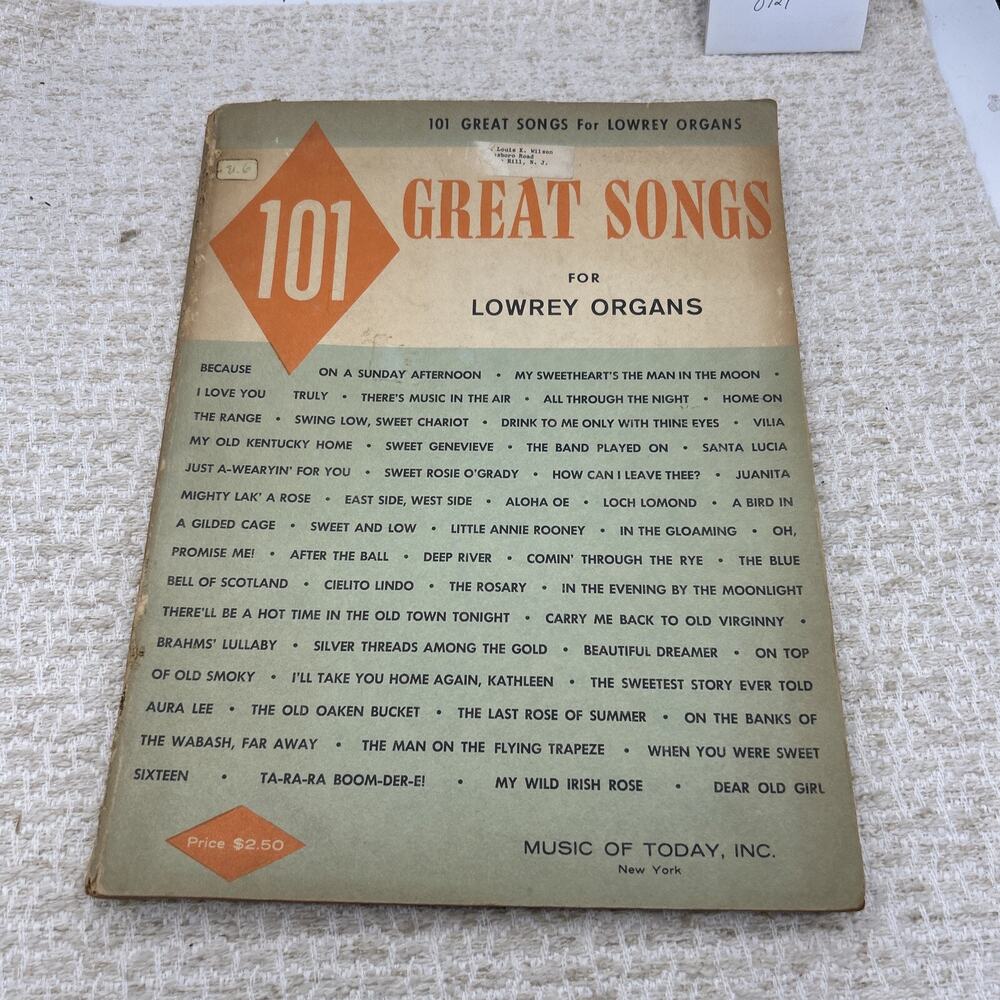 Vintage 101 great songs sheet music for Lowrey organs 1960